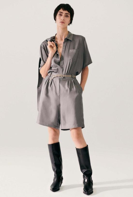  실크 런드리 블라우스 반팔 보이프렌드 셔츠 그레이 펄 - SILK LAUNDRY