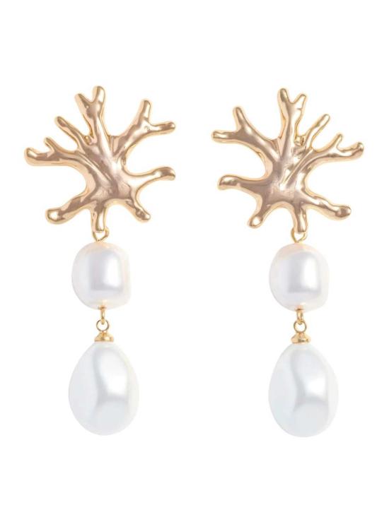  셀프 포트레이트 이어링 골드 코랄 펄  메탈릭