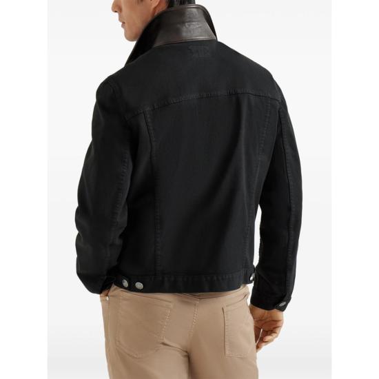  브루넬로 쿠치넬리 데님 자켓 가죽 칼라 데님 재킷 블랙/브라운 - BRUNELLO CUCINELLI