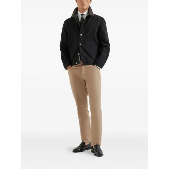  브루넬로 쿠치넬리 데님 자켓 가죽 칼라 데님 재킷 블랙/브라운 - BRUNELLO CUCINELLI