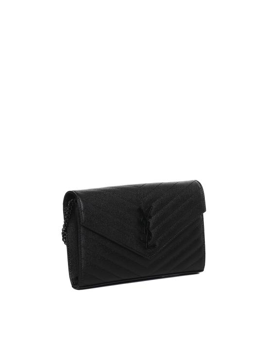 26SS 생로랑 그랑 드 뿌드르 엠보스드 레더 카산드라 마틀라세 체인 지갑 377828 BOW081000 Black - SAINT LAURENT