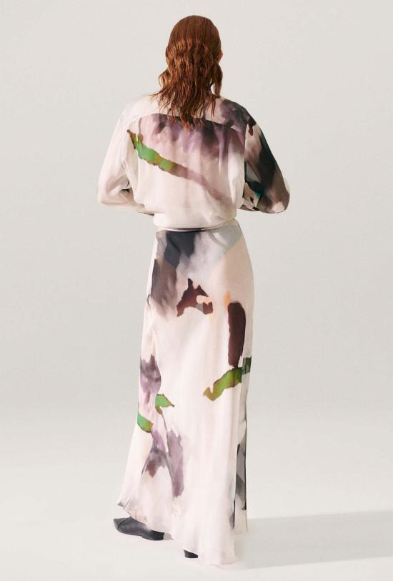  실크 런드리 롱 스커트 실크 세탁 시폰 롱 바이어스컷 스커트 인산염 - SILK LAUNDRY