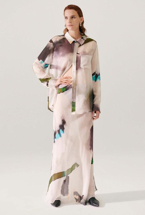  실크 런드리 롱 스커트 실크 세탁 시폰 롱 바이어스컷 스커트 인산염 - SILK LAUNDRY