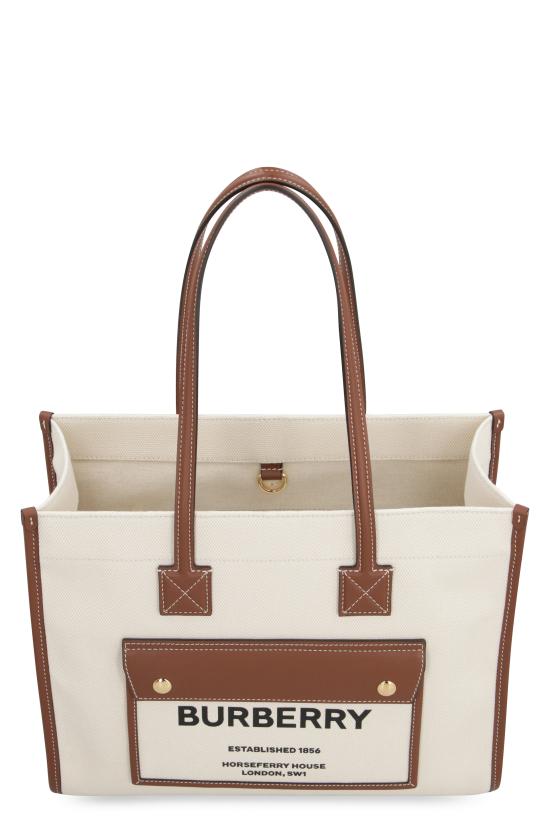 26SS 버버리 스몰 투톤 캔버스 레더 프레야 토트백 8044138112818 A1395 NATURALTAN - BURBERRY