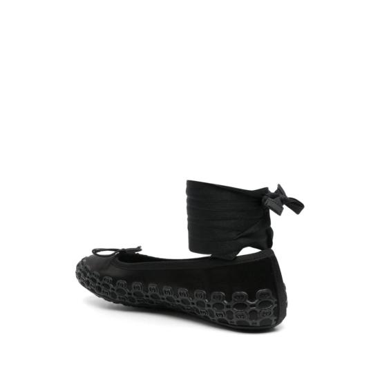  구찌 플랫 슈즈 앞면 레이스업 인터로킹 G 보우 플랫 블랙 - GUCCI