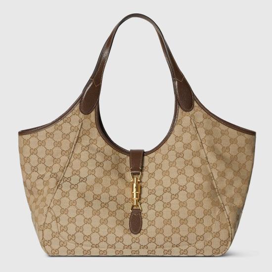 26SS 구찌 메르카토 GG 캔버스 미디엄 토트백 866645FAFV29651 VINTAG SAND DK BROWN