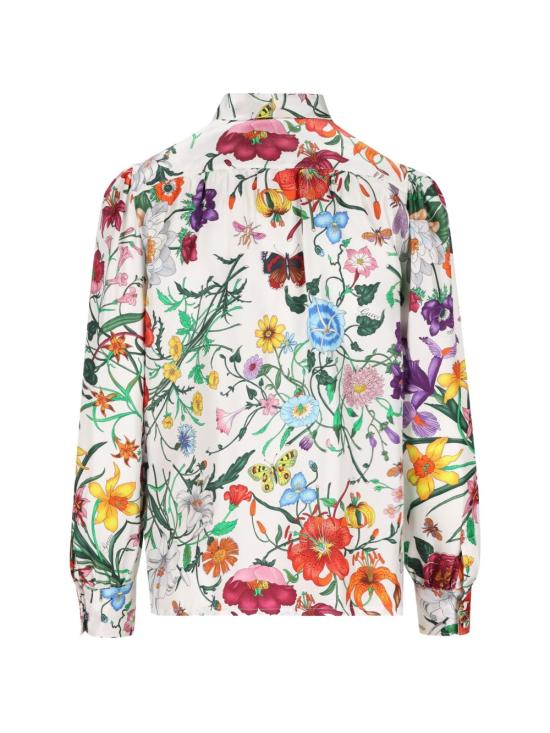 26SS 구찌 넥 보우 디테일 플로라 프린트 실크 트윌 셔츠 865715ZAUU89413 MULTICOLOR - GUCCI