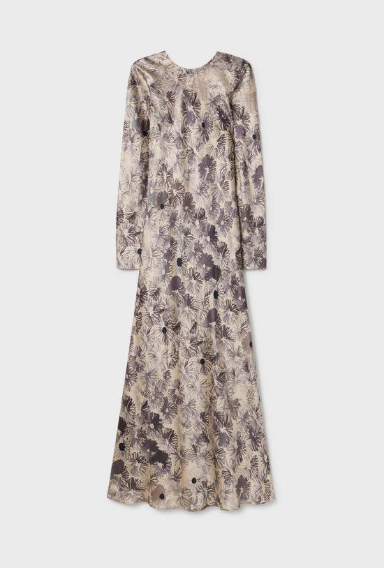  실크 런드리 롱 원피스 풀 슬리브 바이어스 드레스 아스터 플로럴 - SILK LAUNDRY