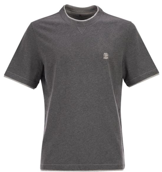 26SS 브루넬로 쿠치넬리 레이어링 코튼 저지 크루넥 티셔츠 M0B137451G CI900 Piombo grigio