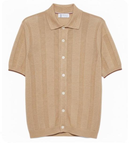 26SS 브루넬로 쿠치넬리 리넨 립 코튼 반소매 셔츠 M2L707805 CAY04