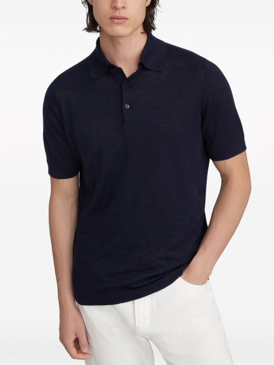 26SS 브루넬로 쿠치넬리 린넨 코튼 니트 폴로 셔츠 M2L00315 C2425 Blue - BRUNELLO CUCINELLI