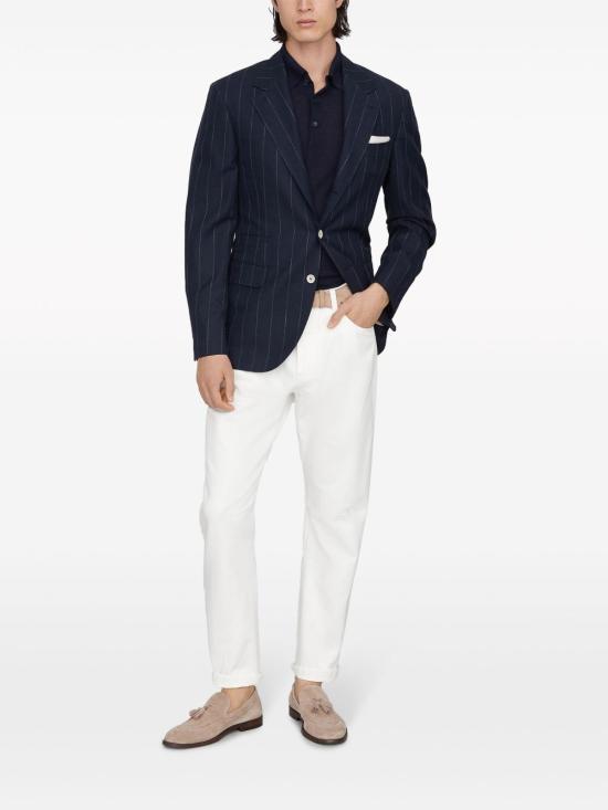 26SS 브루넬로 쿠치넬리 린넨 코튼 니트 폴로 셔츠 M2L00315 C2425 Blue - BRUNELLO CUCINELLI