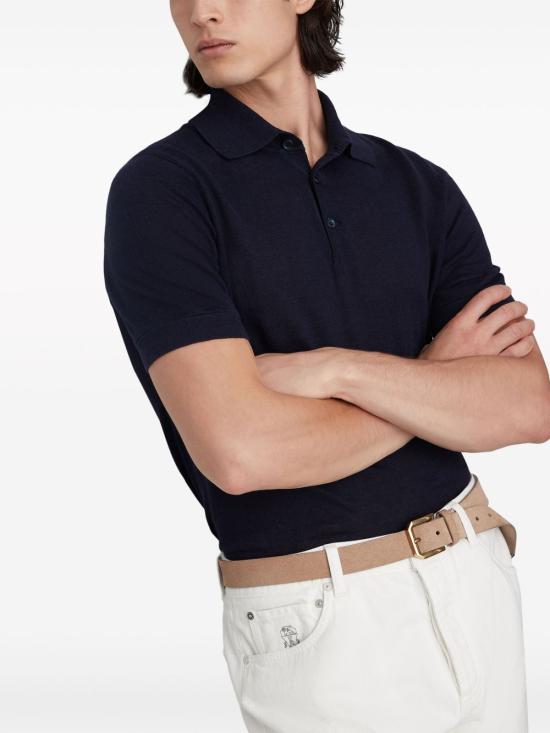 26SS 브루넬로 쿠치넬리 린넨 코튼 니트 폴로 셔츠 M2L00315 C2425 Blue - BRUNELLO CUCINELLI