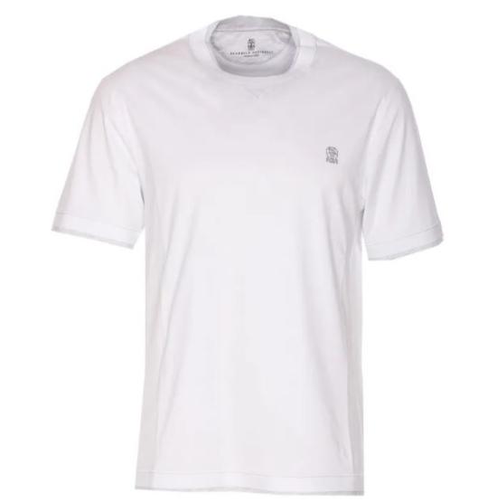 26SS 브루넬로 쿠치넬리 레이어링 코튼 저지 크루넥 티셔츠 M0B137451G CW787 White