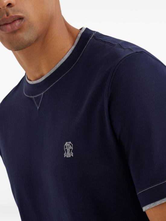 26SS 브루넬로 쿠치넬리 레이어링 코튼 저지 크루넥 티셔츠 M0B137451G CD325 Cobalto grigio - BRUNELLO CUCINELLI