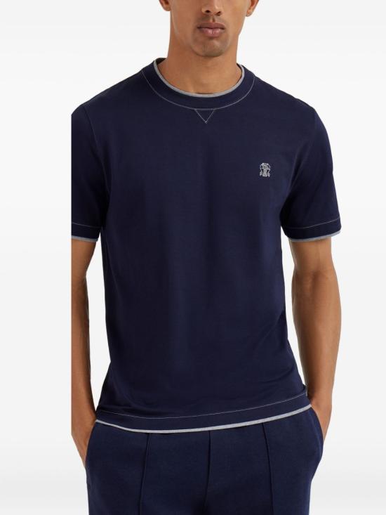 26SS 브루넬로 쿠치넬리 레이어링 코튼 저지 크루넥 티셔츠 M0B137451G CD325 Cobalto grigio - BRUNELLO CUCINELLI