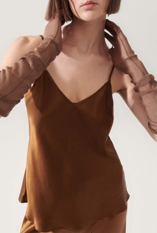  실크 런드리 민소매 티셔츠 바이어스 컷 카미 반 다이크 브라운 - SILK LAUNDRY