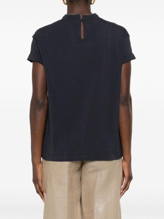 26SS 브루넬로 쿠치넬리 콘트라스트 트림 코튼 티셔츠 M0T18BD200 C4224 Abisso - BRUNELLO CUCINELLI