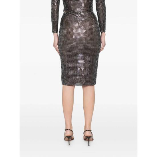  셀프 포트레이트 미디 스커트 장식 디테일 펜슬 스커트 블랙 - SELF PORTRAIT