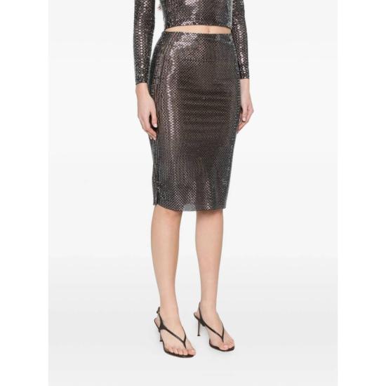  셀프 포트레이트 미디 스커트 장식 디테일 펜슬 스커트 블랙 - SELF PORTRAIT