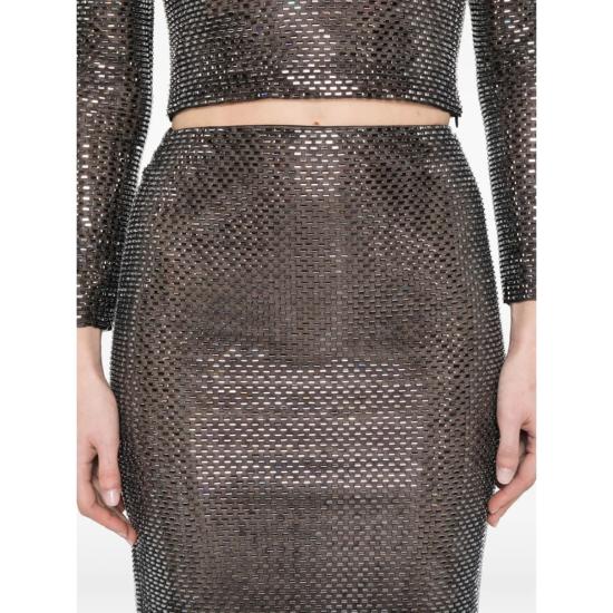  셀프 포트레이트 미디 스커트 장식 디테일 펜슬 스커트 블랙 - SELF PORTRAIT