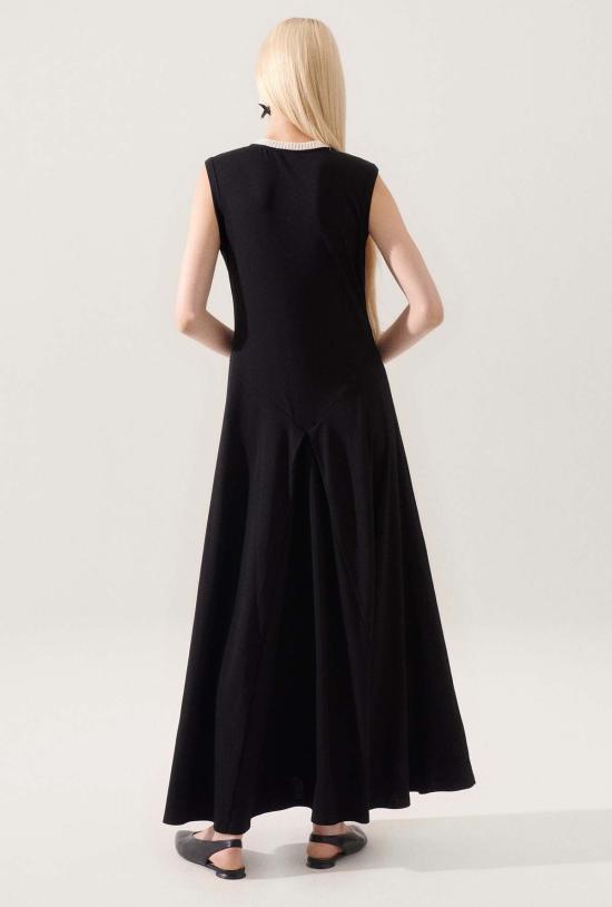  실크 런드리 롱 원피스 크로셰 트림 드레스 블랙 - SILK LAUNDRY