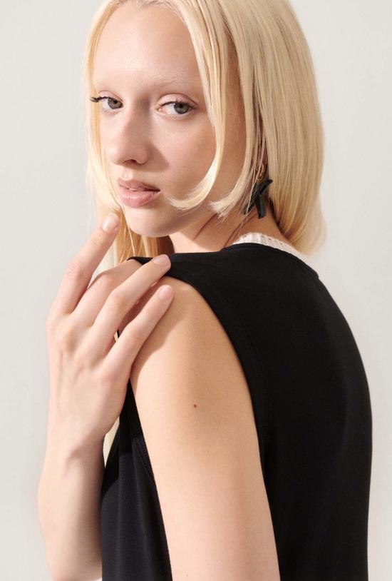  실크 런드리 롱 원피스 크로셰 트림 드레스 블랙 - SILK LAUNDRY