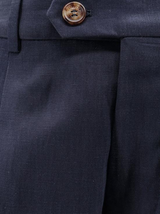  브루넬로 쿠치넬리 스트레이트 팬츠 실크 및 린넨 바지 (블루) - BRUNELLO CUCINELLI