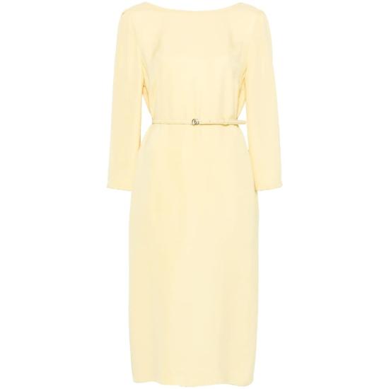  구찌 미디 원피스 드레이프 패널 드레스 옐로우