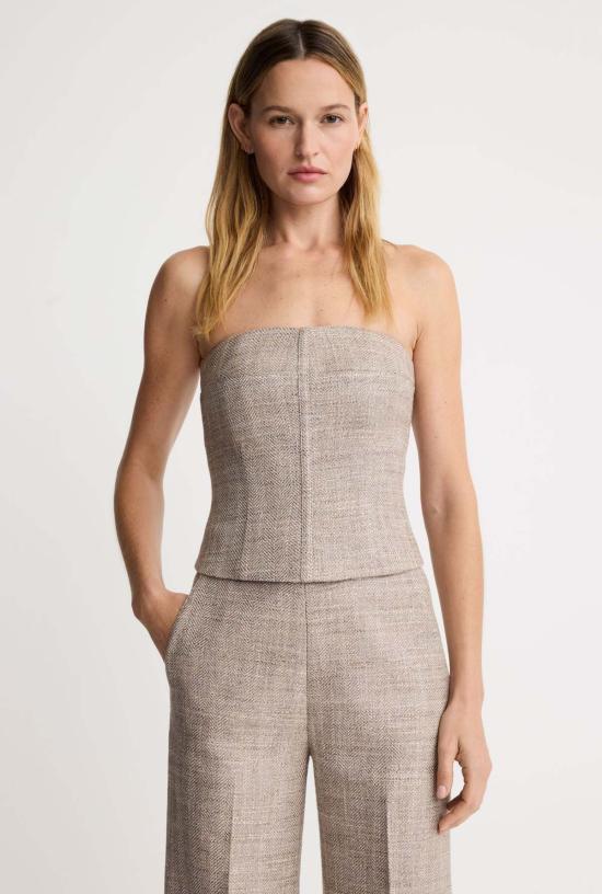  스미스 민소매 티셔츠 뷔스티에 탑 토프 트위드