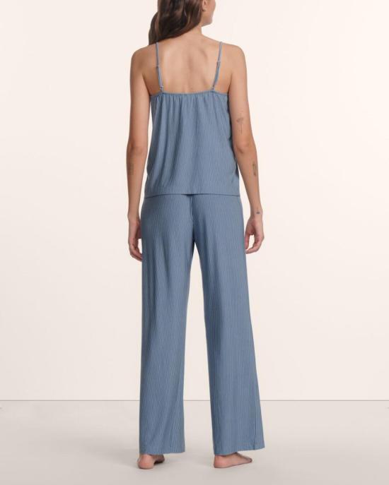  에버제이 라운지 웨어 지젤 프린트 캐미 팬츠 잠옷 세트 듀오 스트라이프 슬레이트 블루/아이보리 - EBERJEY