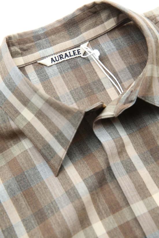 오라리 반팔 셔츠 오랄리 슈퍼 파인 트로피컬 울 체크 반팔 셔츠 브라운 - AURALEE