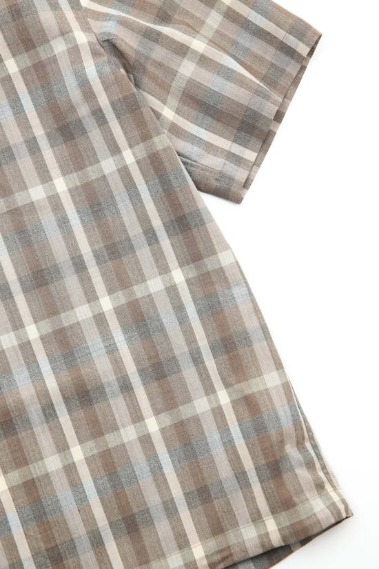  오라리 반팔 셔츠 오랄리 슈퍼 파인 트로피컬 울 체크 반팔 셔츠 브라운 - AURALEE