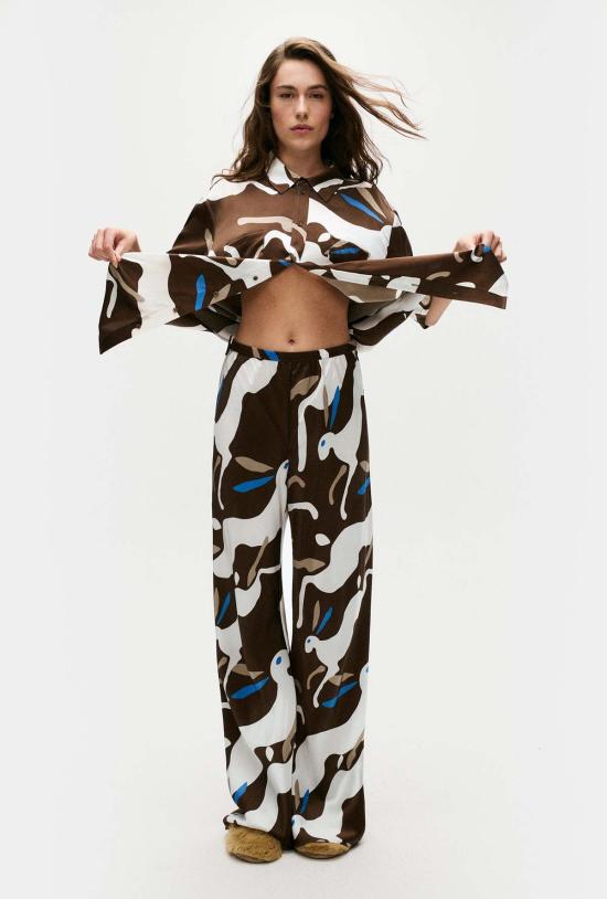  실크 런드리 스트레이트 팬츠 실크 세탁 바이어스컷 팬츠 래빗 다크 어스