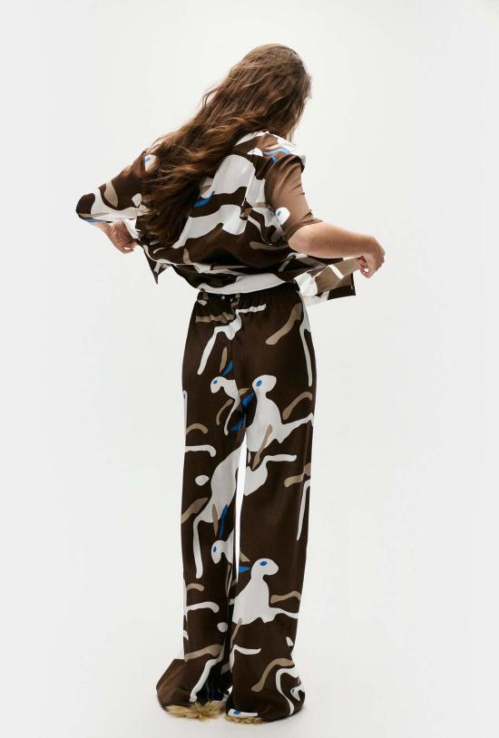  실크 런드리 스트레이트 팬츠 실크 세탁 바이어스컷 팬츠 래빗 다크 어스 - SILK LAUNDRY