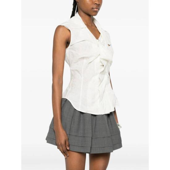  비비안웨스트우드 민소매 티셔츠 비비안 웨스트우드 드레이프드 프론트 슬리브리스 셔츠 베이지/화이트 - VIVIENNE WESTWOOD