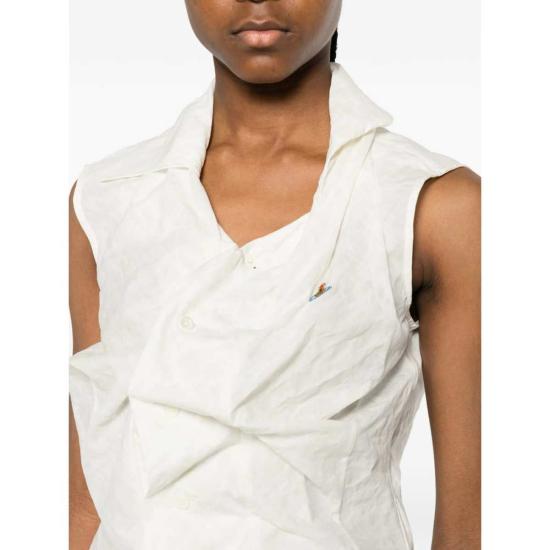  비비안웨스트우드 민소매 티셔츠 비비안 웨스트우드 드레이프드 프론트 슬리브리스 셔츠 베이지/화이트 - VIVIENNE WESTWOOD