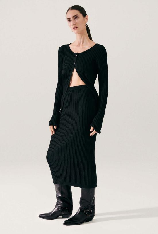  실크 런드리 미디 스커트 립 스트레이트 스커트 블랙 - SILK LAUNDRY