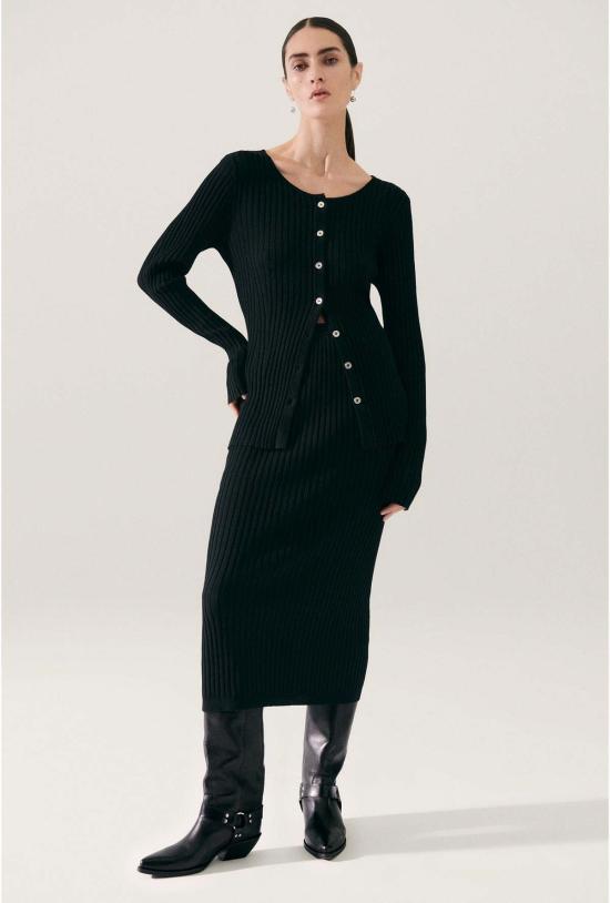  실크 런드리 미디 스커트 립 스트레이트 스커트 블랙 - SILK LAUNDRY