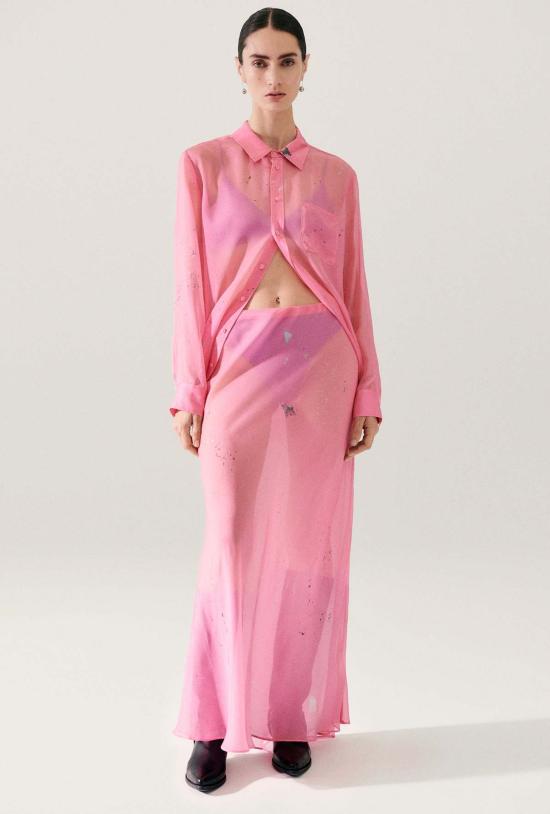  실크 런드리 롱 스커트 실크 세탁 시폰 롱 바이어스컷 스커트 호그워시 - SILK LAUNDRY