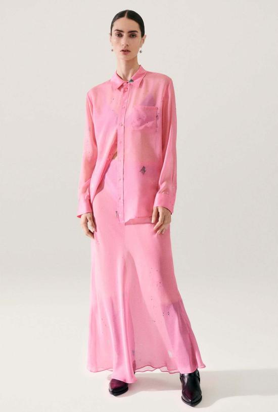  실크 런드리 롱 스커트 실크 세탁 시폰 롱 바이어스컷 스커트 호그워시 - SILK LAUNDRY