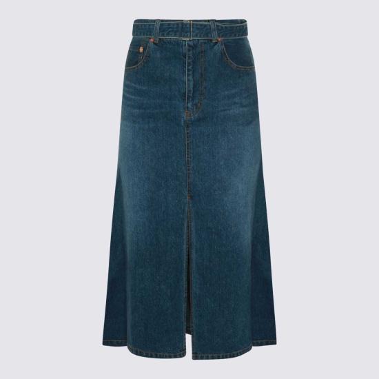  사카이 미디 스커트 코튼 스커트 블루 - SACAI