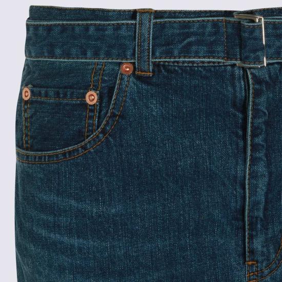  사카이 미디 스커트 코튼 스커트 블루 - SACAI