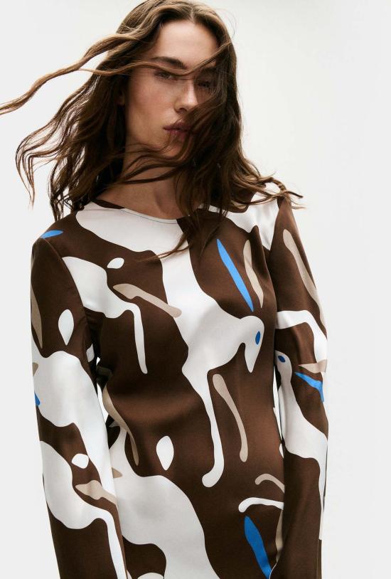  실크 런드리 롱 원피스 풀 슬리브 바이어스 드레스 래빗 다크 어스 - SILK LAUNDRY