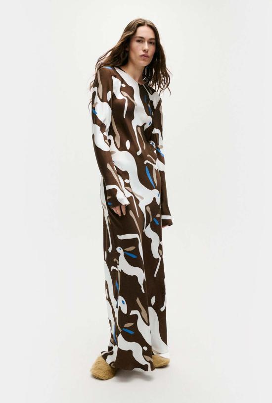  실크 런드리 롱 원피스 풀 슬리브 바이어스 드레스 래빗 다크 어스 - SILK LAUNDRY