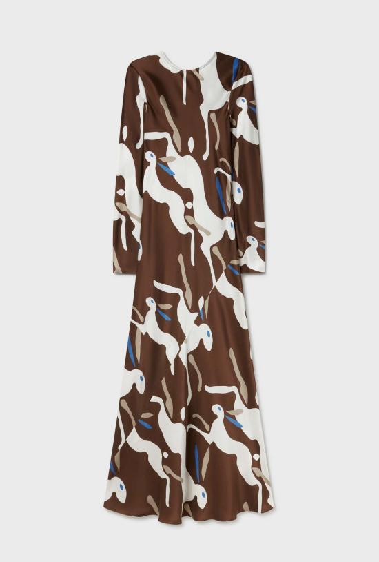  실크 런드리 롱 원피스 풀 슬리브 바이어스 드레스 래빗 다크 어스 - SILK LAUNDRY