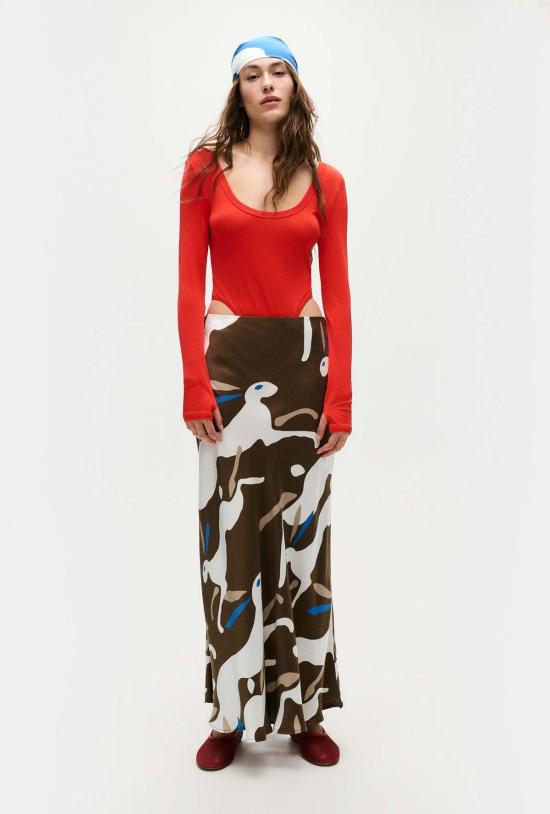  실크 런드리 롱 스커트 롱 바이어스컷 스커트 래빗 다크 어스 - SILK LAUNDRY