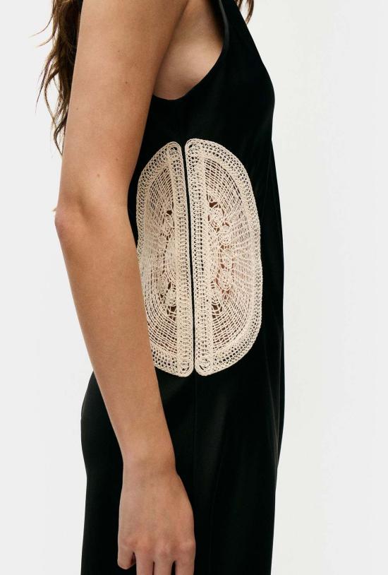  실크 런드리 롱 원피스 실크 세탁용 도일리 스쿱넥 드레스 블랙 - SILK LAUNDRY