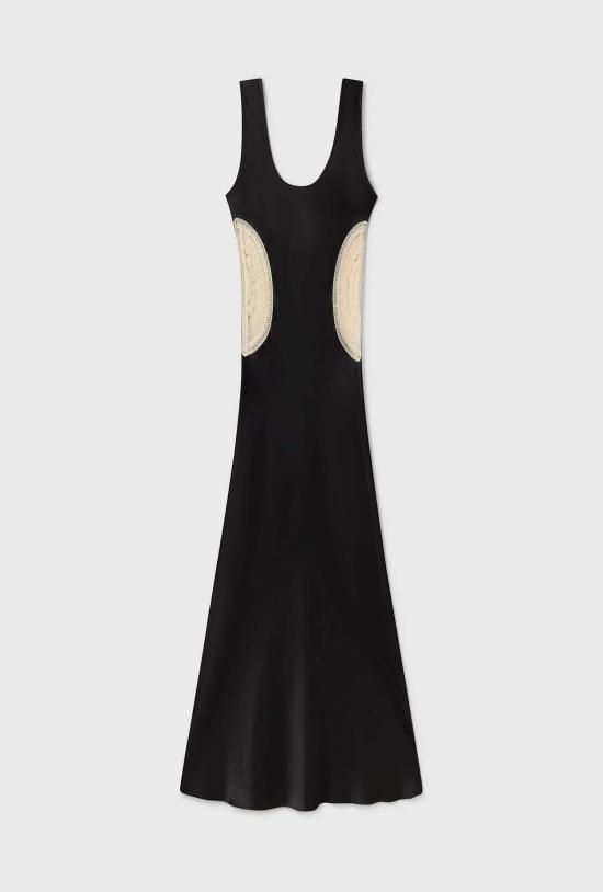  실크 런드리 롱 원피스 실크 세탁용 도일리 스쿱넥 드레스 블랙 - SILK LAUNDRY