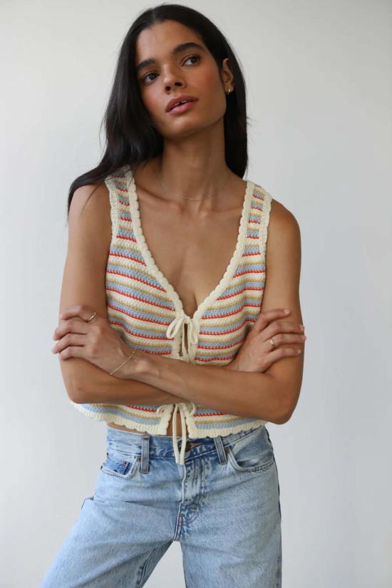  칼라한 블라우스 마이 크로셰 타이 탱크탑 크림 - CALLAHAN